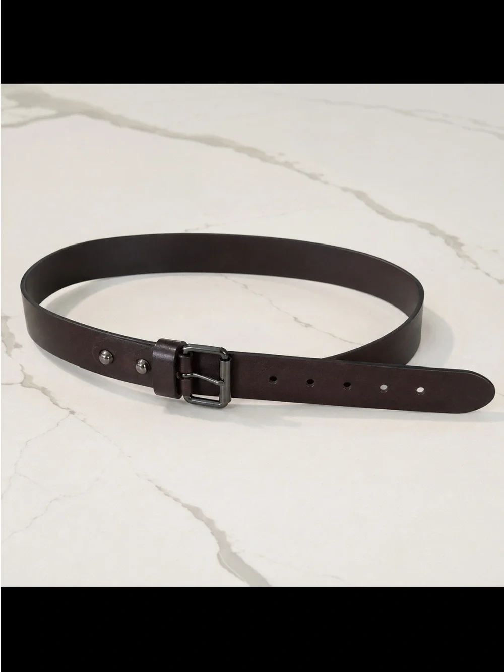 Classic Dark Brown Leather Men's Belt with Gunmetal Buckle